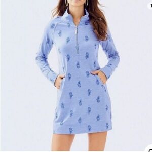 -‎ Lilly Pulitzer Skipper Popover Dress Bennet Blue Pineapple Burnout